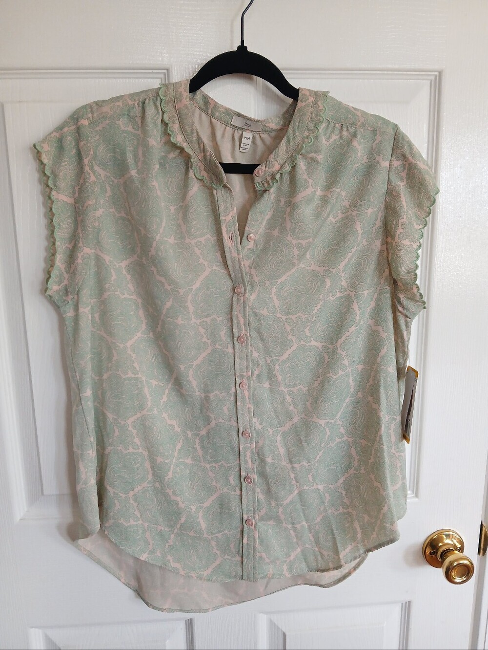 Joie Mint and Pink Paisley Button-Front Top Boho Fairy Cottage Feminine NWT